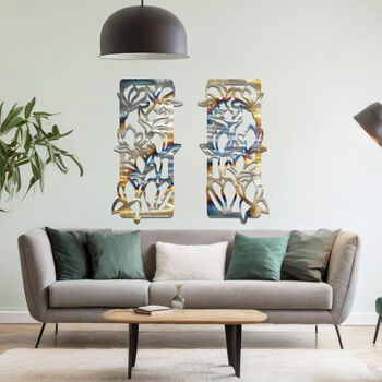 Elegant Metal Floral Vine Wall Art Panel Set For Living Room Or Hallway Decor, 6 of 11