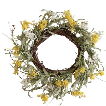Yellow Artificial Flower Foliage Spring Wreath, 2 of 2