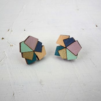 Geometric Stack Wooden Stud Earrings, 3 of 7