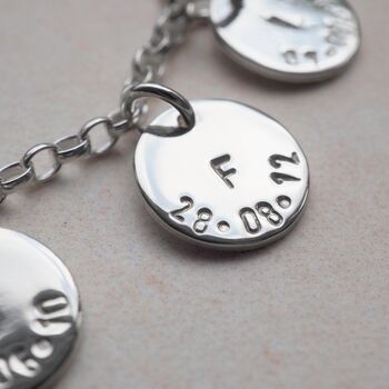 Initial And Date Disc Charm Bracelet. One To Four Discs, 2 of 9