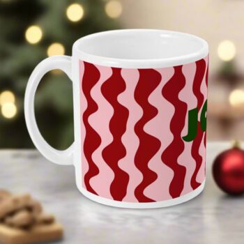 Printed Pink And Red Wavy Christmas Mug, 2 of 4