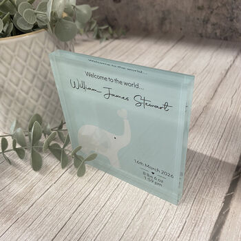 Personalised Blue Elephant Baby Acrylic Block Keepsake, 6 of 6