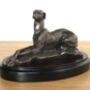 Bronze Laying Greyhound Figurine On Wooden Base, thumbnail 4 of 5