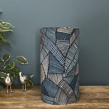 Riviera Blue Geometric Cylinder Lampshades, 4 of 8