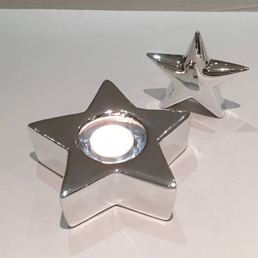 Large Silver Star Candle Holder By Chapel Cards