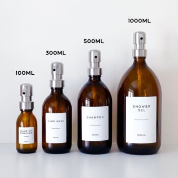 Amber Bottle With White Personalised Label And Silver Pump, 3 of 9