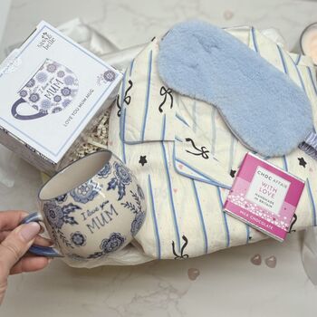 Mother’s Day Pyjama Gift Set For Mum With I Love You Mum Mug And Eye Mask, 11 of 12