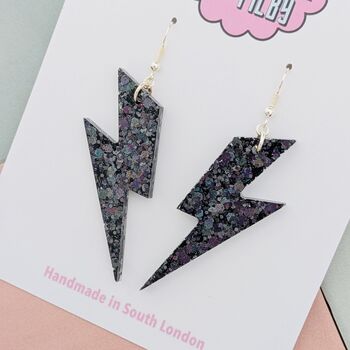 Large Black Lightning Bolt Earrings / Rocker Chick Statement Bold Stage Jewellery / Gothic Statement Earrings Dark Alternative Aesthetic, 2 of 4