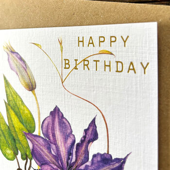 Gold Foiled Clematis Birthday Card, 3 of 3