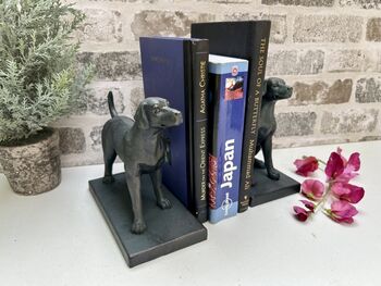Set Of Two Bronzed Dog Bookends – Labrador And Spaniel, 12 of 12