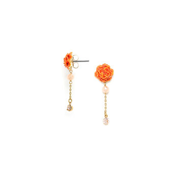 Orange Carnation Flower And Pearls Drop Earrings, 3 of 3