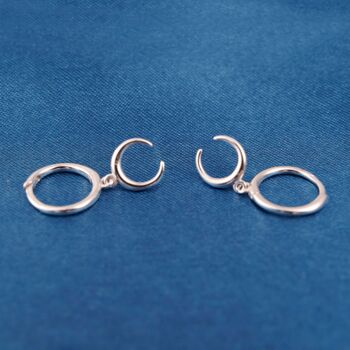 Silver Moon Crescent Hoop Earrings, 925 Sterling, 3 of 7