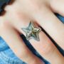 Sterling Silver Star Adjustable Statement Ring, thumbnail 2 of 3