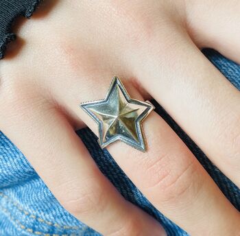 Sterling Silver Star Adjustable Statement Ring, 2 of 3