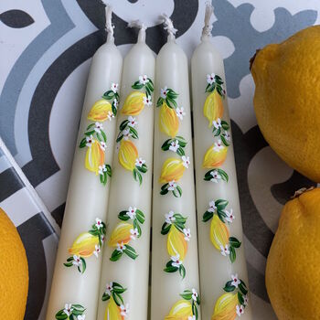 Ivory Hand Painted Lemon Taper Candle, 4 of 5