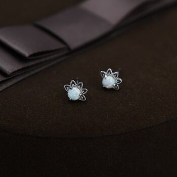 Sterling Silver White Opal Crown Stud Earrings, 5 of 12