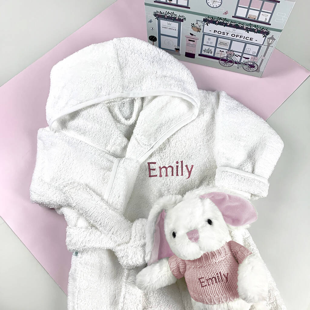 Personalised Baby Girl Bunny And Bathrobe Hamper By Babyblooms