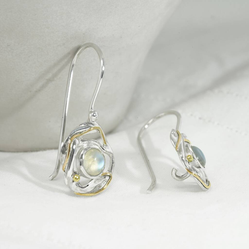 Handmade Sterling Silver Rainbow Moonstone Earrings, 1 of 6