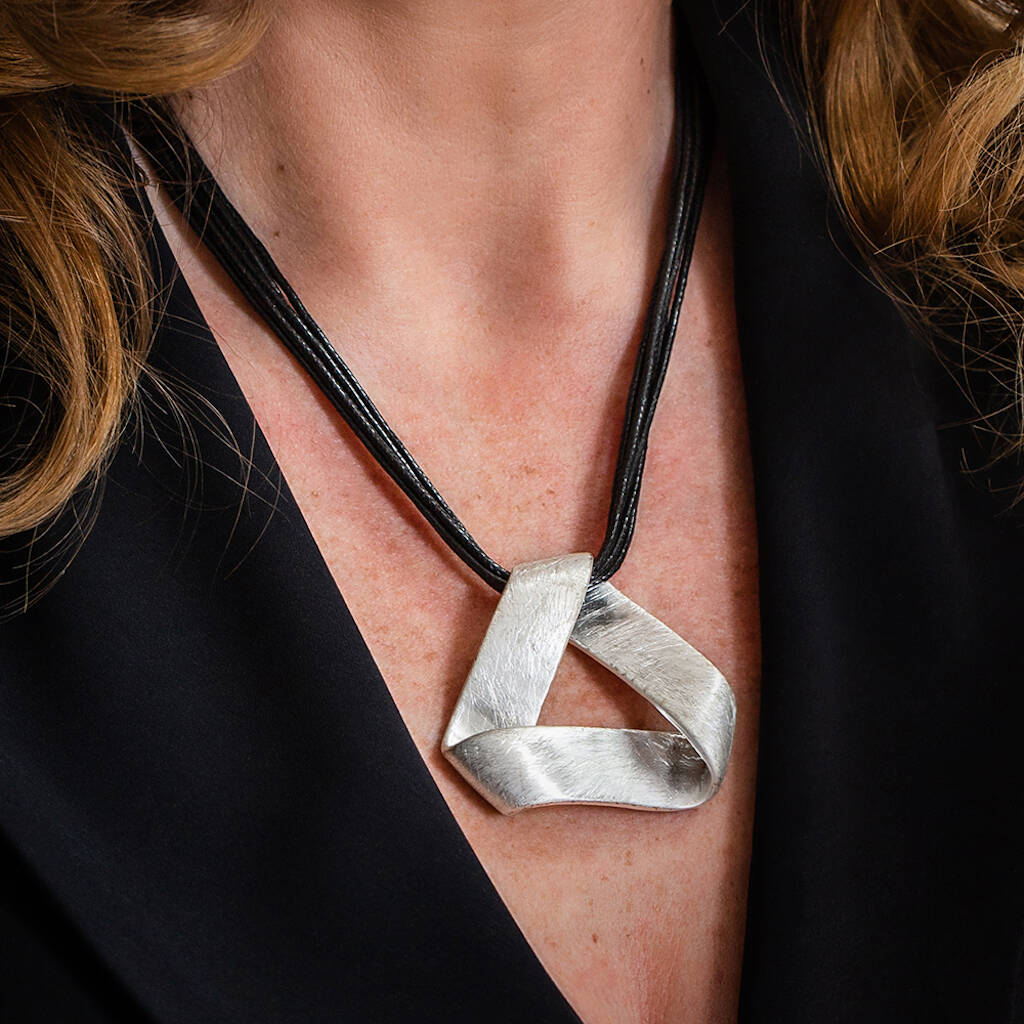Silver Leather Triangle Pendant Necklace By Baronessa