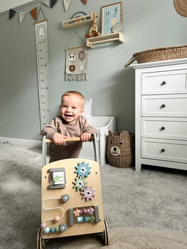 Personalised Wooden Grey Activity Walker Toy, 6 of 8