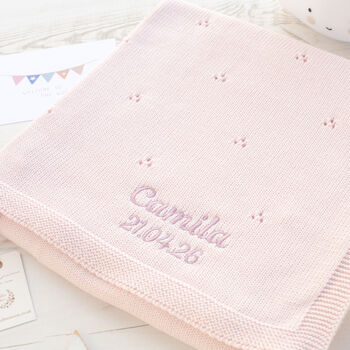 Toffee Moon Cream Pointelle Baby Blanket And Booties Set, 5 of 12