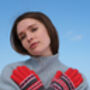 Dot And Cross Lambswool Gloves In Harlequin Red, thumbnail 3 of 4