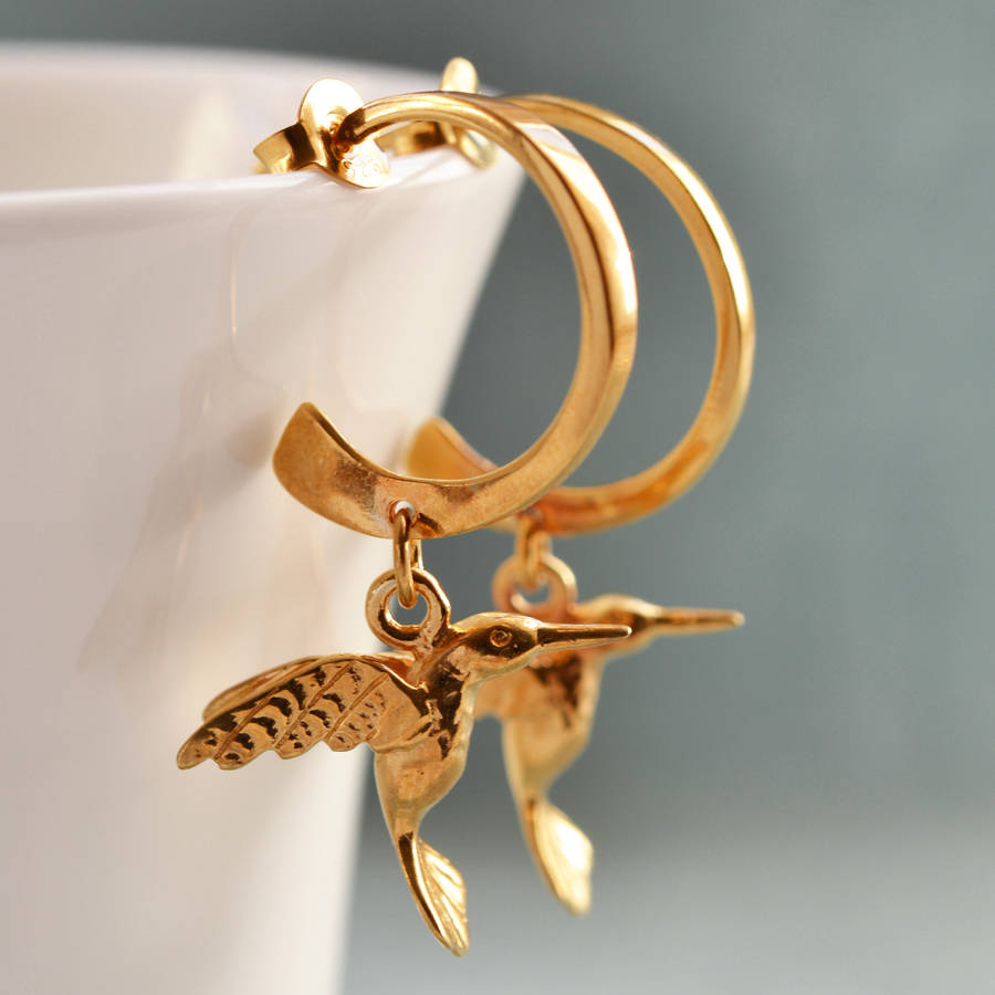 Hummingbird Stud Earrings By Lily Charmed Notonthehighstreet Lily Charmed Gold Hummingbird Hoop Earrings