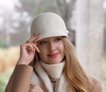 White Ecru Wool Winter Cap, 2 of 3