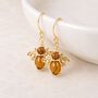 Gold Plated Sterling Silver Baltic Amber Bee Drop Earrings – 15mm, thumbnail 1 of 4