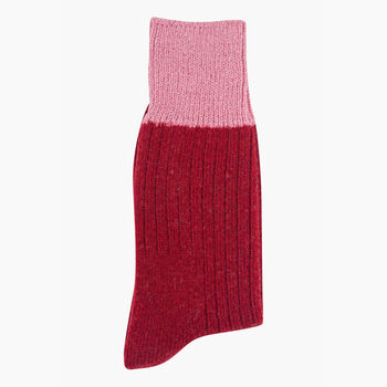 Wool Blend Boot Socks Mid Calf Colour Block Red Pink, 2 of 3