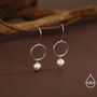Genuine Freshwater Pearl And Circle Dangle Drop Earrings In Sterling Silver, thumbnail 2 of 11