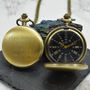 Engraved Bronze Vintage Pocket Watch With Black Dial, thumbnail 1 of 3