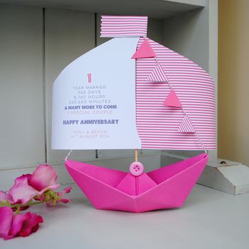Personalised 1st Anniversary Paper Boat Card Keepsake, 10 of 12