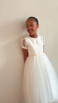 Duchess Satin First Communion Dress – Tulle Puff Sleeves And Tutu Skirt, 2 of 10