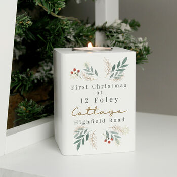 Personalised Christmas Foliage White Tealight Holder, 2 of 4