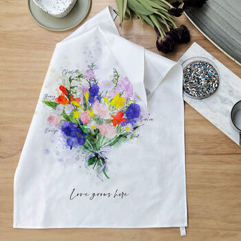 Personalised Family Birth Flower Bouquet Tea Towel, 7 of 12