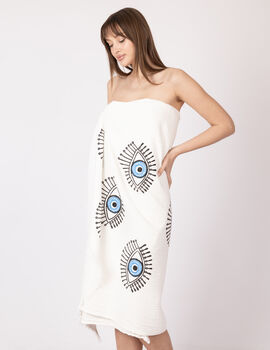 White With Blue Eye Organic Cotton Peshtemal Towel, 2 of 5