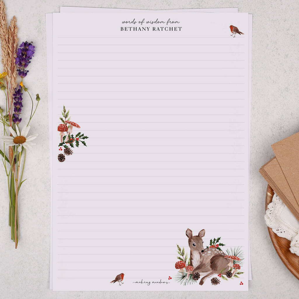 A4 Personalised Letter Writing Paper Woodland Deer By Making Meadows