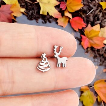 Gold Reindeer And Christmas Tree Earrings Gift, 6 of 7