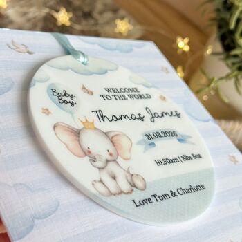 New Baby Blue Elephant Keepsake Card Personalised, 2 of 3