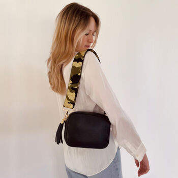 Black Leather Crossbody Bag And Silver Chevron Strap, 8 of 11