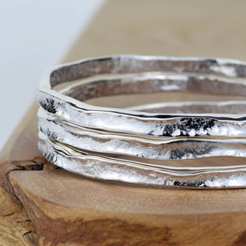 Narrow Sterling Silver Textured Storybook Bangle, 2 of 6