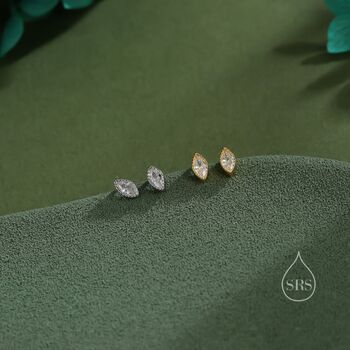 Extra Tiny Marquise Cz Stud Earrings In Sterling Silver, 2 of 12