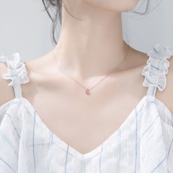 Sterling Silver Pink Crystal Heart Pendant Necklace, 3 of 6