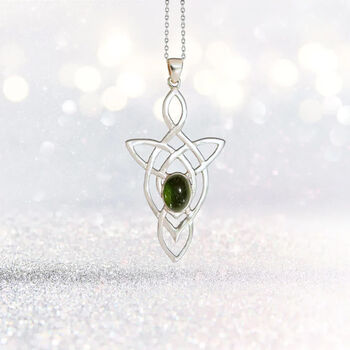 Genuine Green Tourmaline Celtic Knot Necklace In Silver, 2 of 10