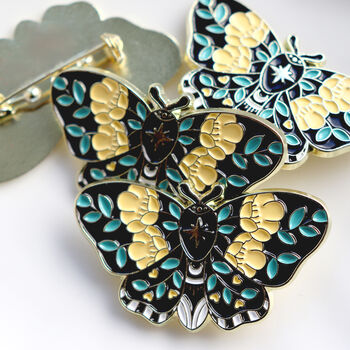 Butterfly Brooch With Green And Yellow Floral Details, 4 of 4