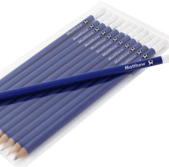 Personalised Football Motif Blue Pencils, 2 of 2