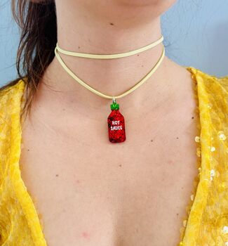 Hot Sauce Glitter Charm Necklace / Foodie Gift / Spicy Statement Jewellery / Fun Accessories, 9 of 9