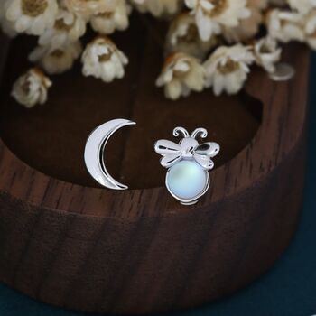 Sterling Silver Firefly And Moon Stud Earrings, 3 of 9