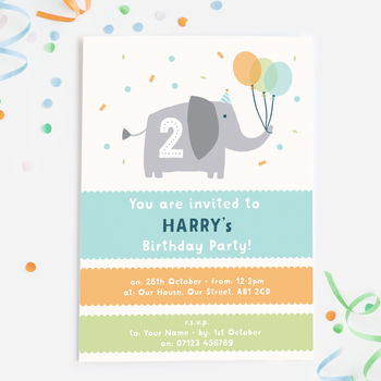 Elephant Birthday Party Invitation, 2 of 2